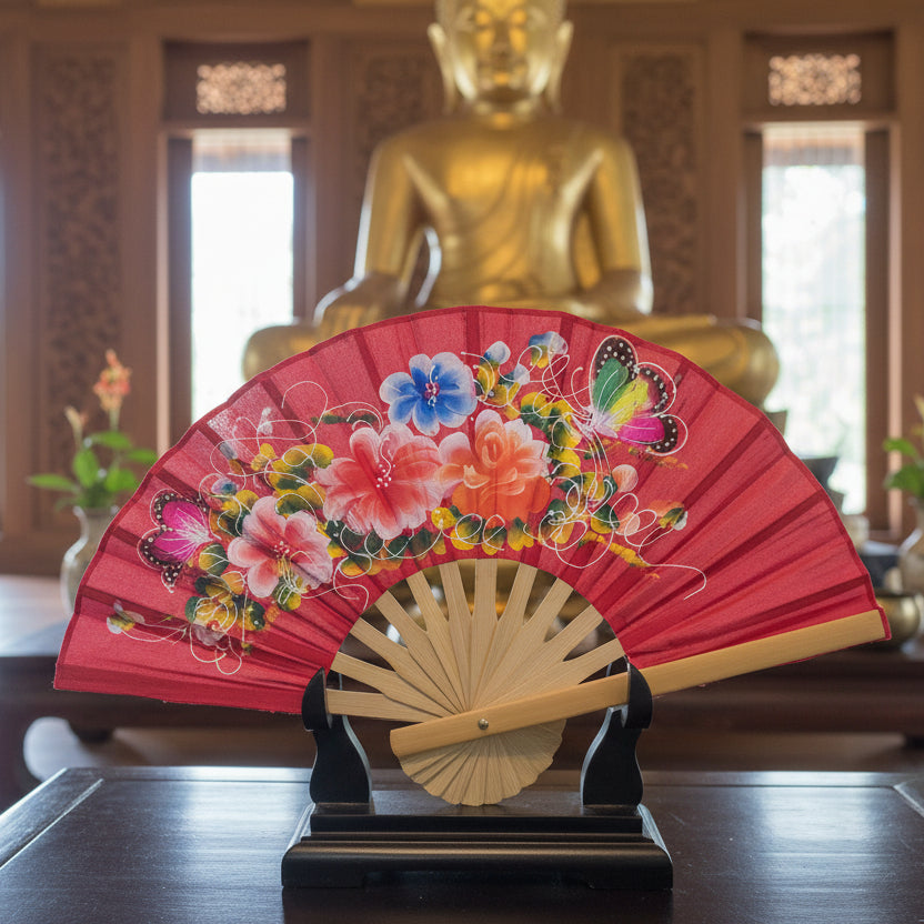 Eventail artisanal en bambou nord Chiang Mai collection florale 1