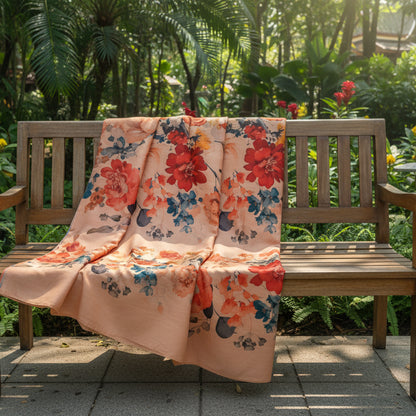 Echarpe Foulard Pashmina fleuri fabrication Thaïlandaise 175x68cm env.