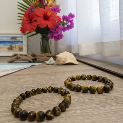 Oeil de Tigre, bracelet boules facettées qualité AAA.