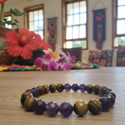 Oeil de Tigre, bracelet boules facettées qualité AAA.