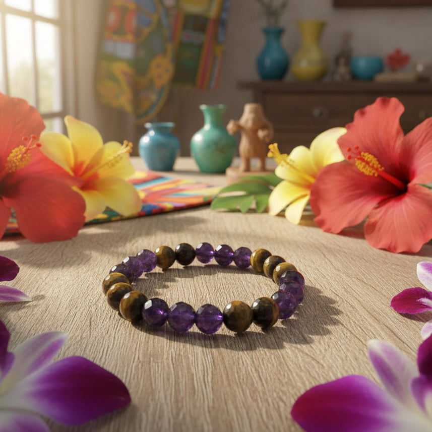 Oeil de Tigre, bracelet boules facettées qualité AAA.