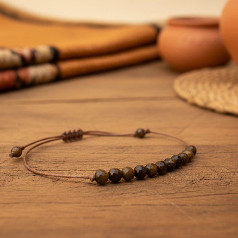 Oeil de Tigre, bracelet ficelle réglable petites boules facettées qualité AA+