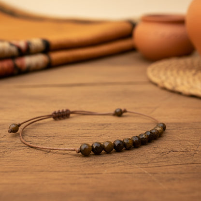 Oeil de Tigre, bracelet ficelle réglable petites boules facettées qualité AA+