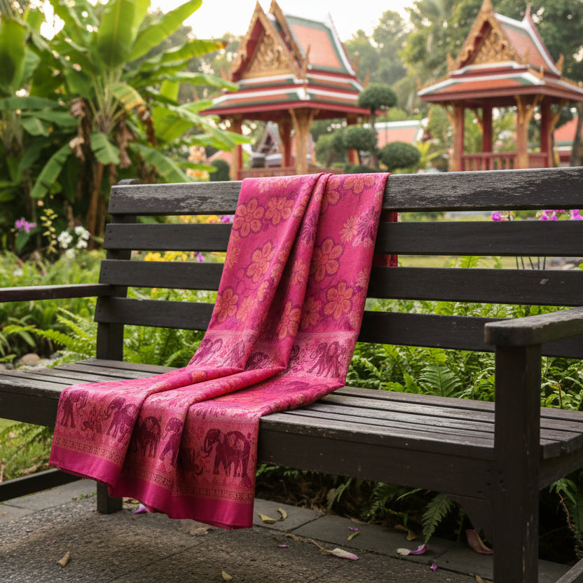 Echarpe Foulard 100 % Cashmire fabrication Thaïlandaise env. 175x68cm.