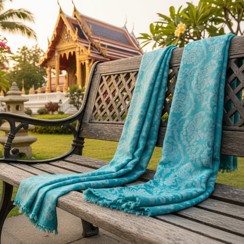 Echarpe Foulard 100 % Cashmire fabrication Thaïlandaise env. 175x68cm.