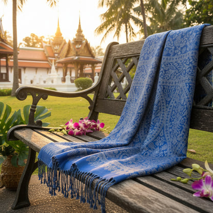 Echarpe Foulard 100 % Cashmire fabrication Thaïlandaise env. 175x68cm.