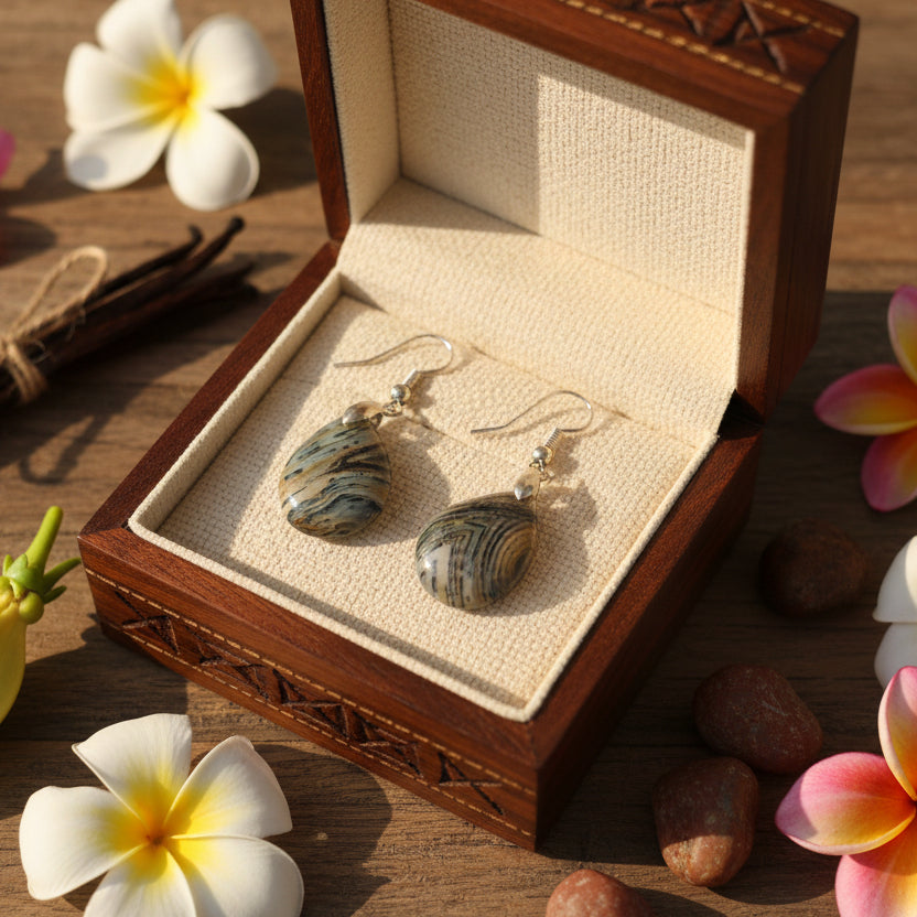 Boucles d'Oreilles en Jaspe Océan de Madagascar