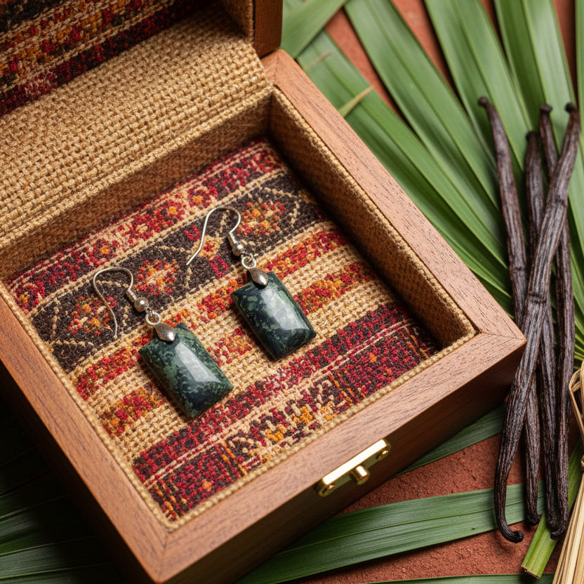 Boucles d'Oreilles en Jaspe Kambaba de Madagascar