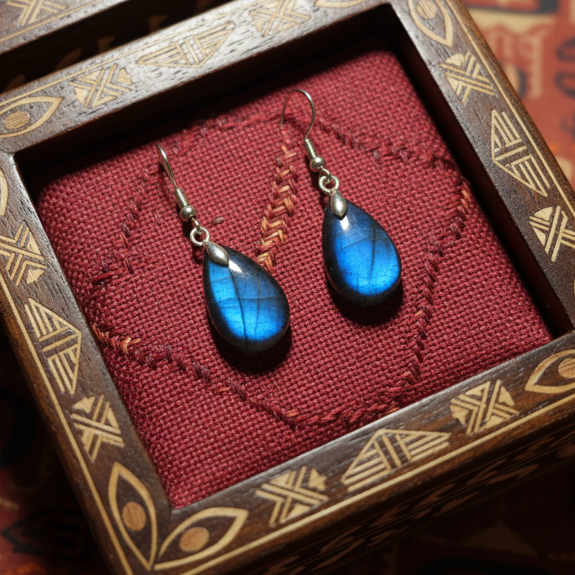 Boucles d'Oreilles en Labradorite extra de Madagascar