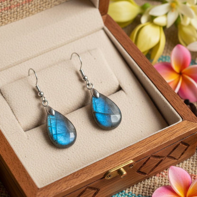 Boucles d'Oreilles en Labradorite extra de Madagascar