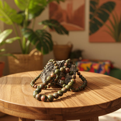 Unakite, bracelet boules qualité AA+