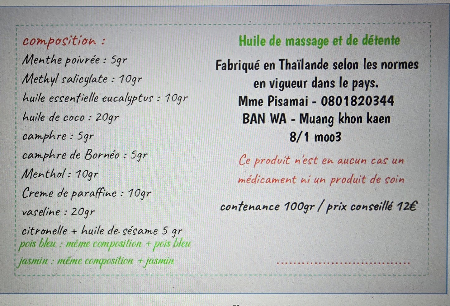 Baume de massage dit "du tigre" Artisanal 100gr