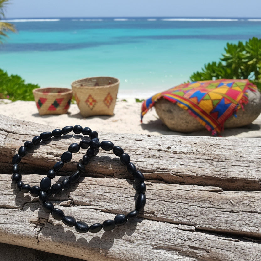 Tourmaline noire naturelle, bracelet boules formes olive qualité AA+