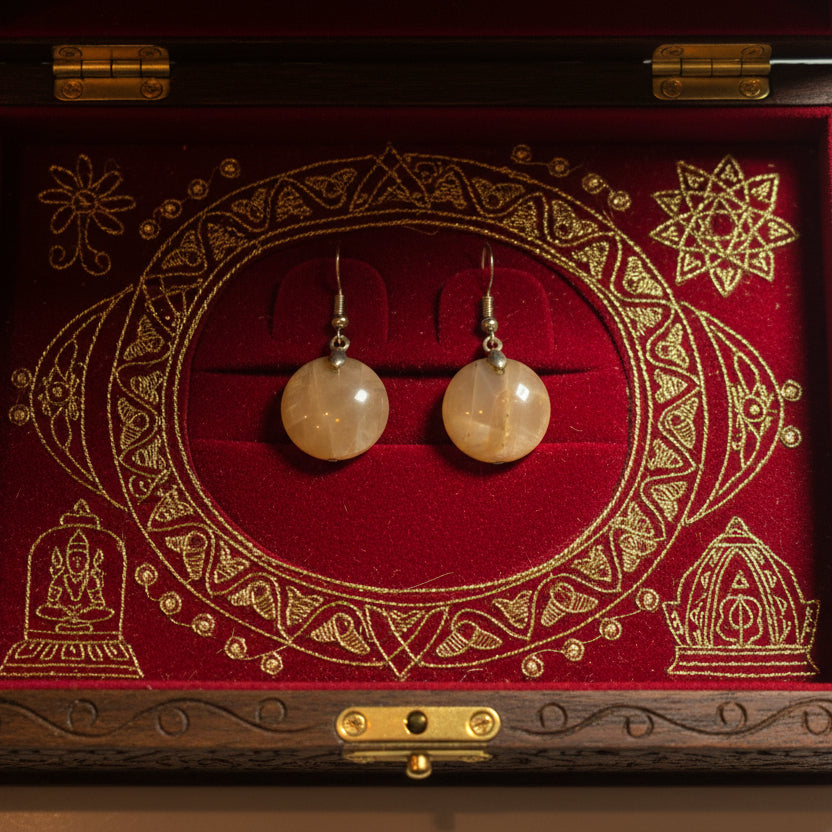 Boucles d'Oreilles en Pierre de Lune Pêche d'Inde
