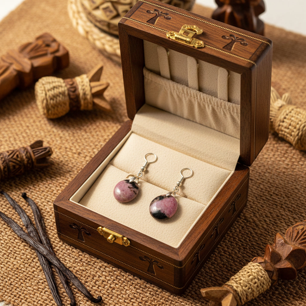 Boucles d'Oreilles en Rhodonite de Madagascar