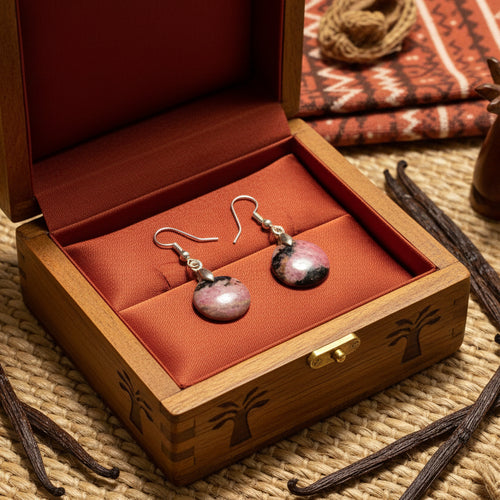 Boucles d'Oreilles en Rhodonite de Madagascar