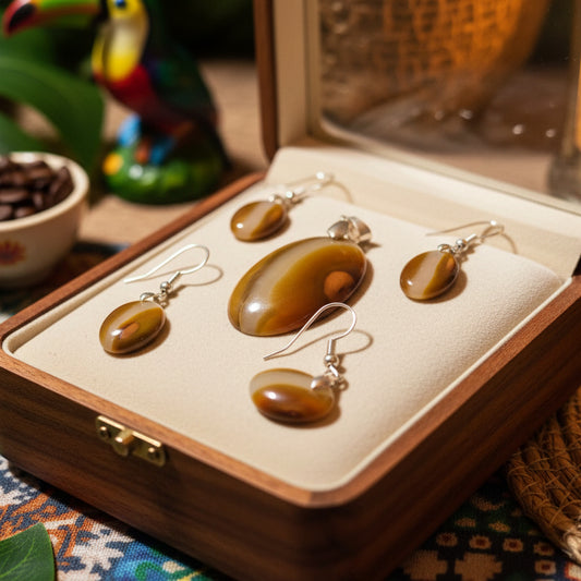 Parure Pendentif + Boucles d'oreilles en Cornaline extra