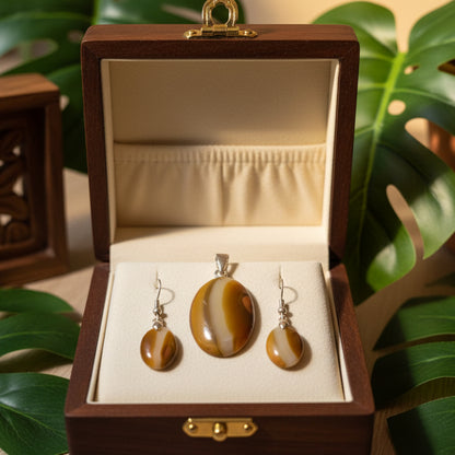 Parure Pendentif + Boucles d'oreilles en Cornaline extra